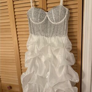 White Ruffled Dress with Silver Accents